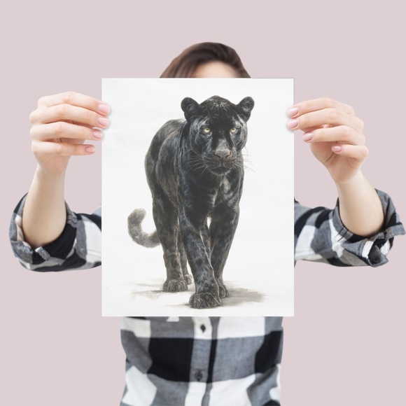 Watercolor Black Jaguar Wall Art Print Unframed - Majestic Jungle Elegance - Picture 4 of 6